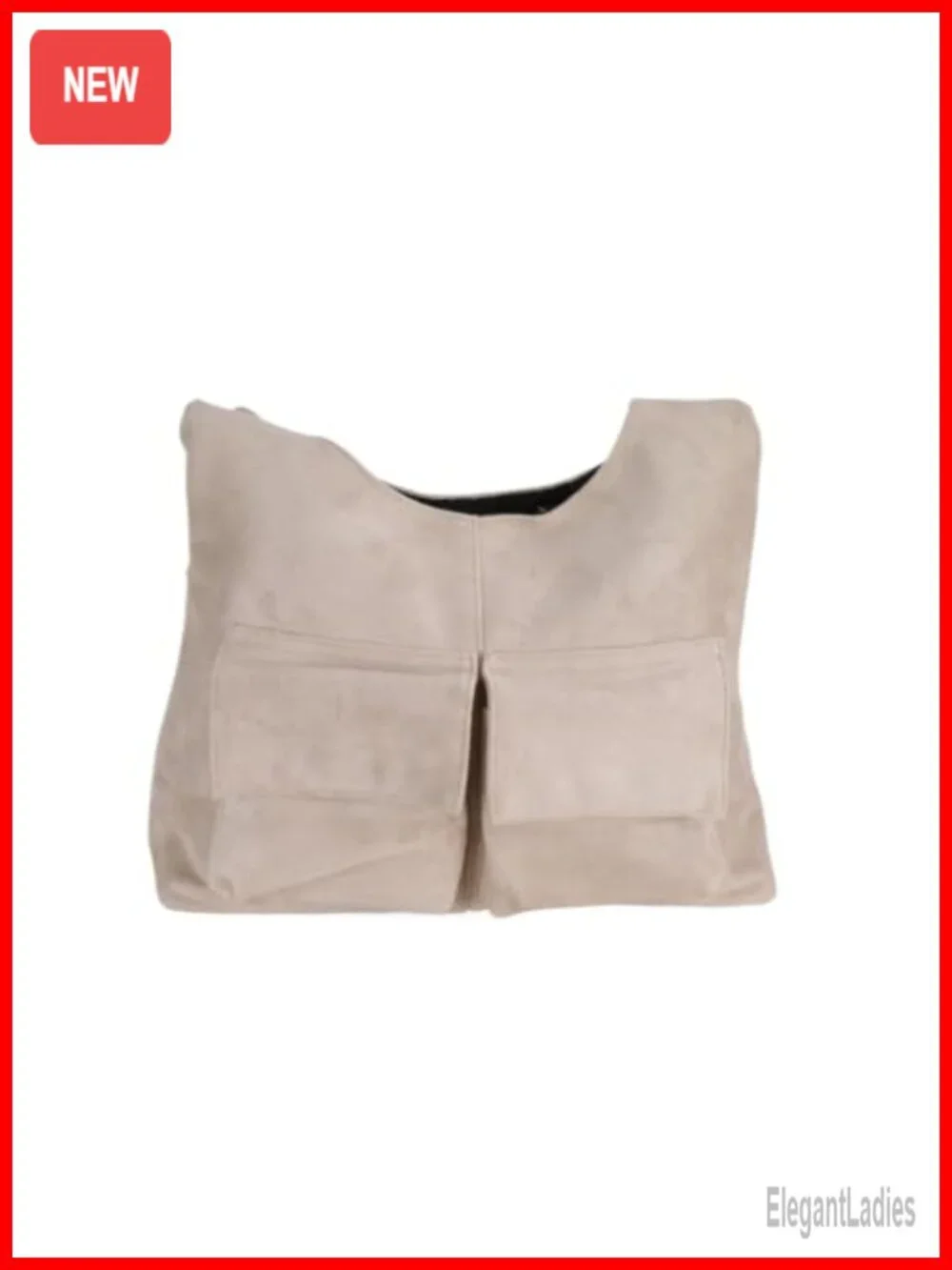 Faux Suede Tote Bag with Double Magnetic Snap Closure - Hobo Shoulder Bag